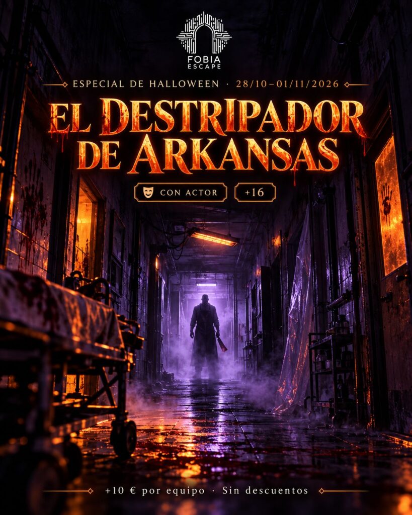 Cartel Halloween 2026 de El Destripador de Arkansas en Fobia Escape Valencia