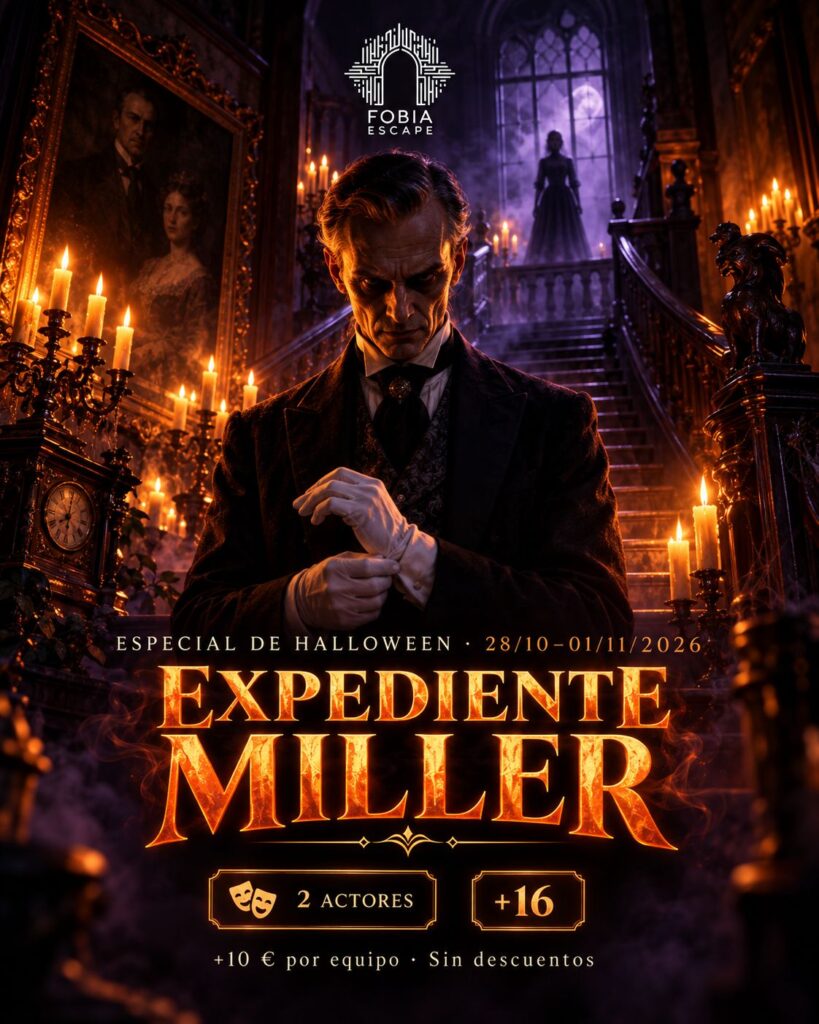 Cartel Halloween 2026 de Expediente Miller en Fobia Escape Valencia