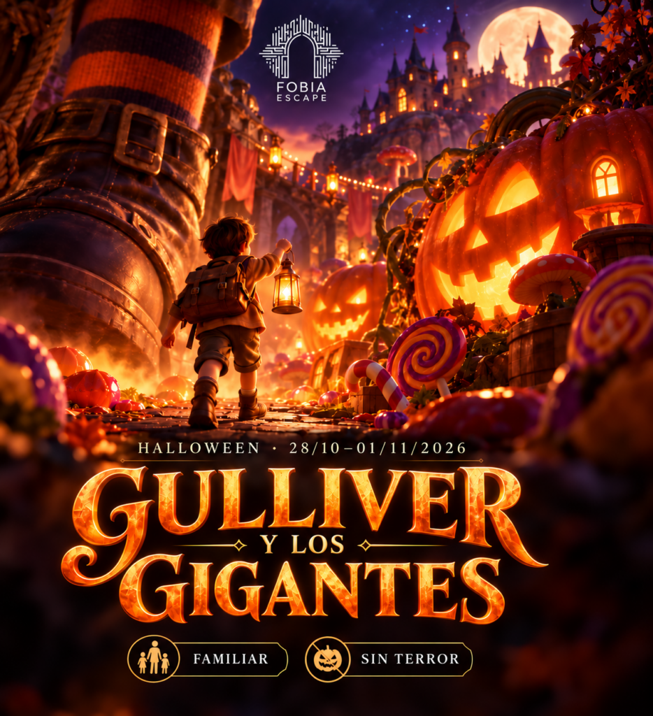 Cartel Halloween 2026 de Gulliver y los Gigantes en Fobia Escape Valencia
